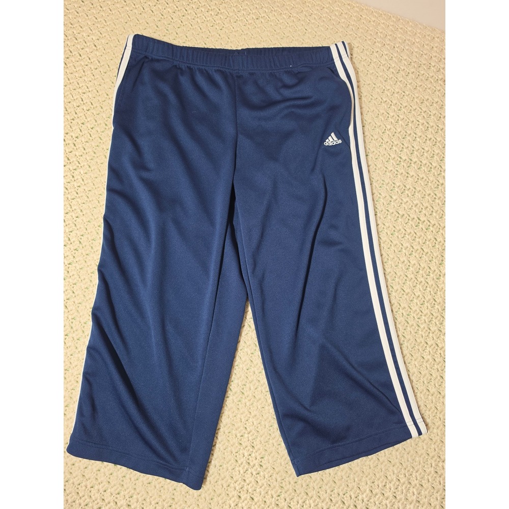 Adidas Track Pants Womens Large Navy Blue Excellent Cropped Climalite Stripes